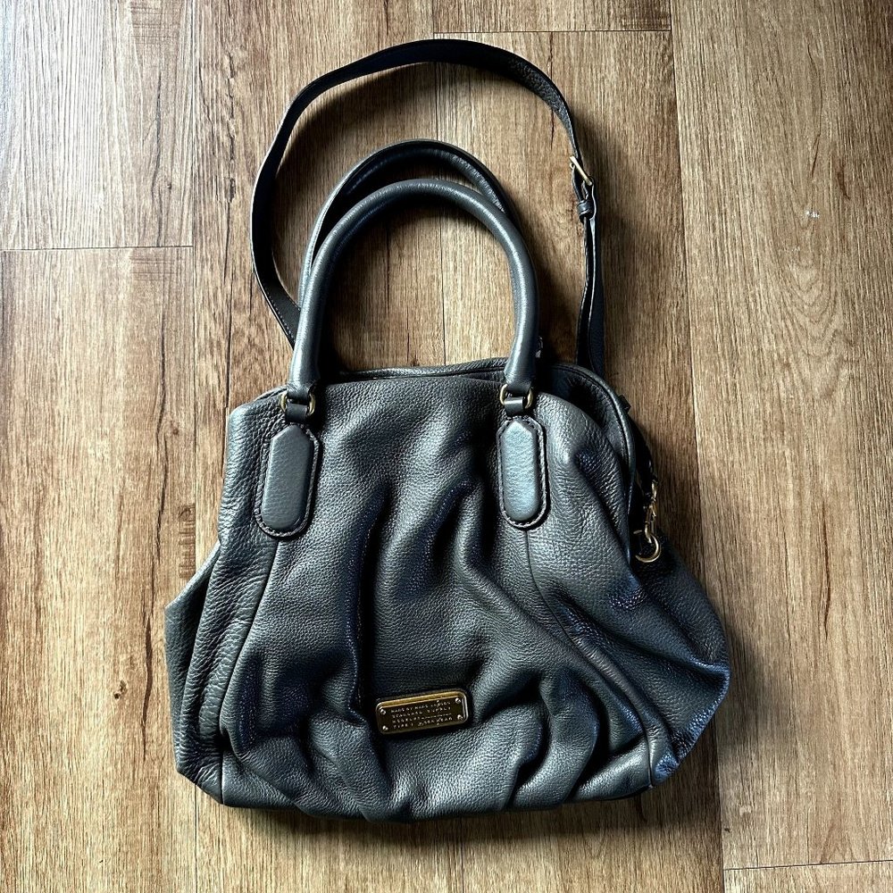 Marc by Marc Jacobs Q Fran Gray Aluminum Leather Shoulder Bag Women's Handbag
